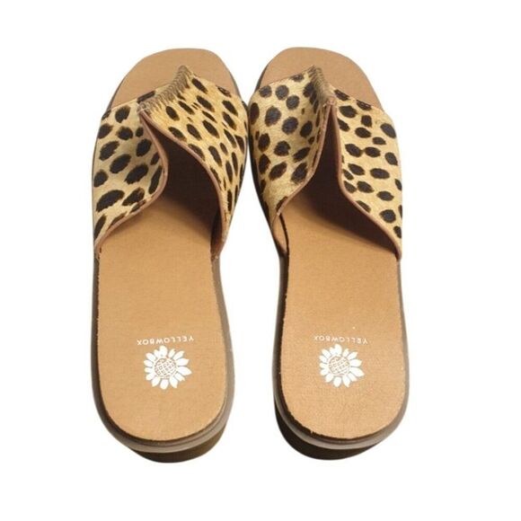 Yellow Box Alley Leopard Print Womens 10 Calf Hair Platform Slide Sandals New - Picture 4 of 5